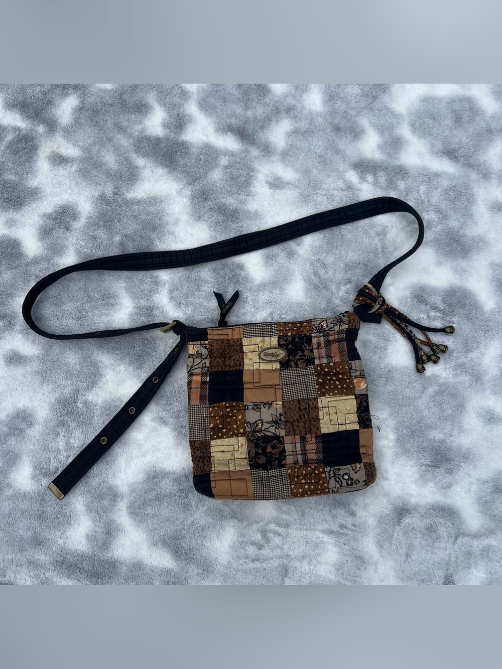 Patchwork Crossbody Bag in Brown and Black - Quilted Womens Shoulder Bag